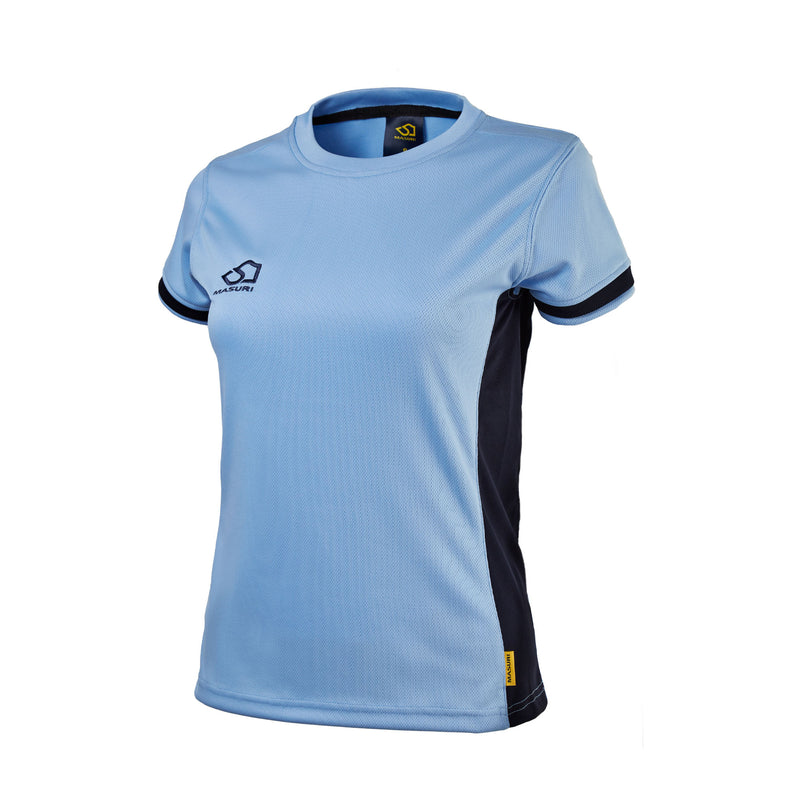masuri ladies sky blue and navy short sleeve training shirt