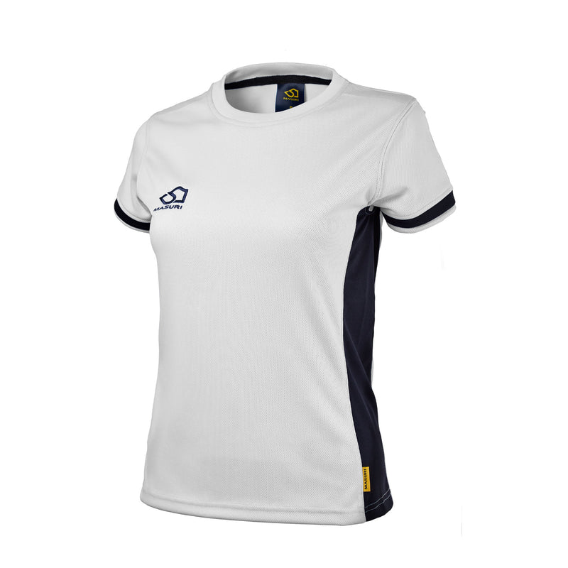masuri ladies white and navy short sleeve training shirt