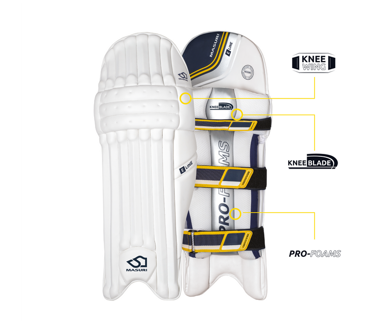 masuri e line batting pads with knee wing, knee blade and pro foams