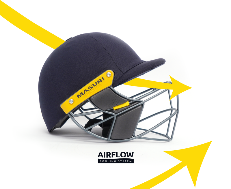 masuri e line steel cricket helmet with airflow cooling system