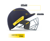masuri t line navy cricket helmet with certified carbon steel grille and single shell protection system