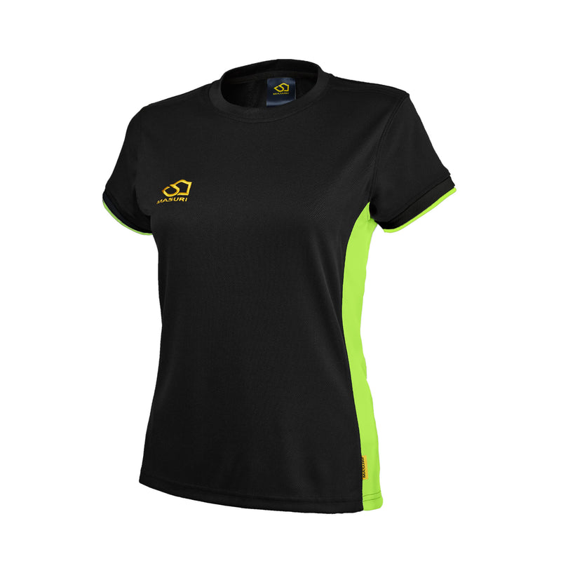 masuri ladies black and lime green short sleeve training shirt