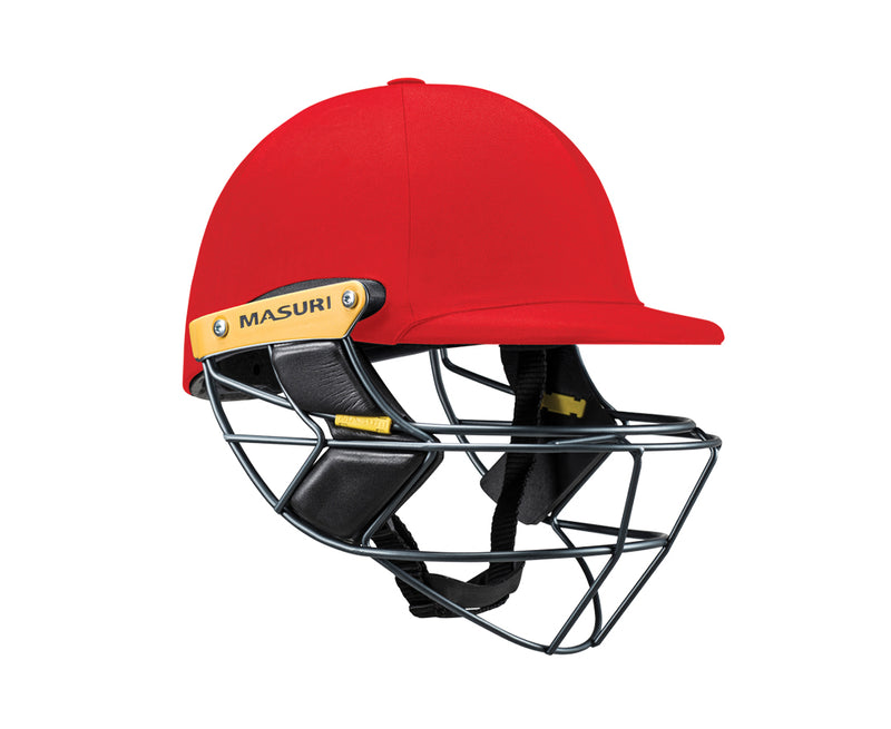 masuri e line steel red cricket helmet